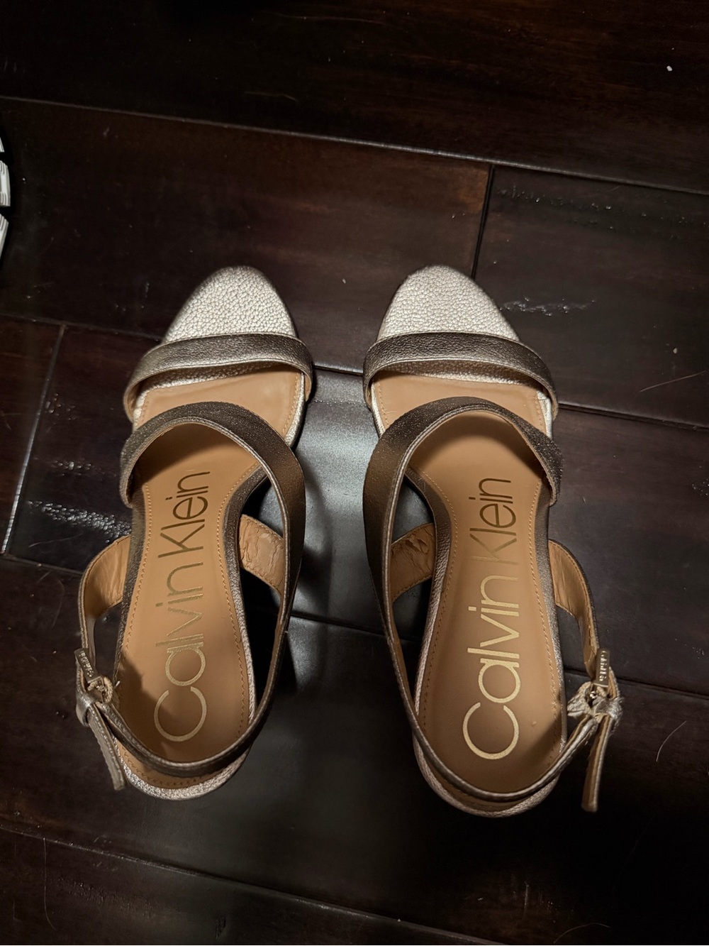 Calvin Klein Women's Metallic Champagne and Bronze Block Heel Sandals